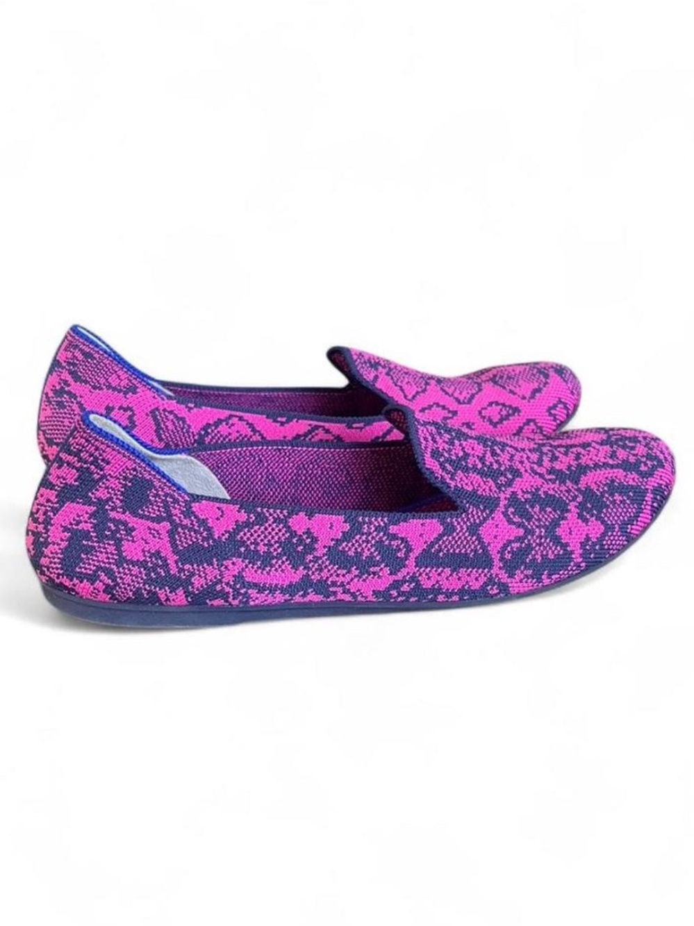 Rothy's The Loafer Retired Fuchsia Navy Snake Print Knit shoes Size 8 - Picture 6 of 8